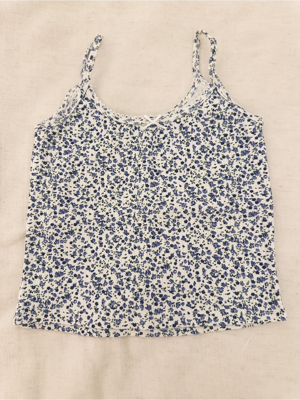 Brandy Melville Blue and White Floral Ribbed Cami Tank
